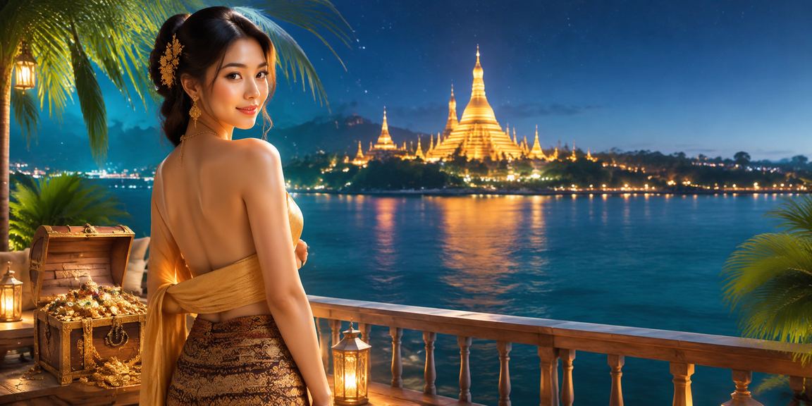 ရန်ကုန်ရှိ ရွှေတိဂုံဘုရားပန်းခြံ၏ ည ရုပ်ရှင်မြင်ကွင်း